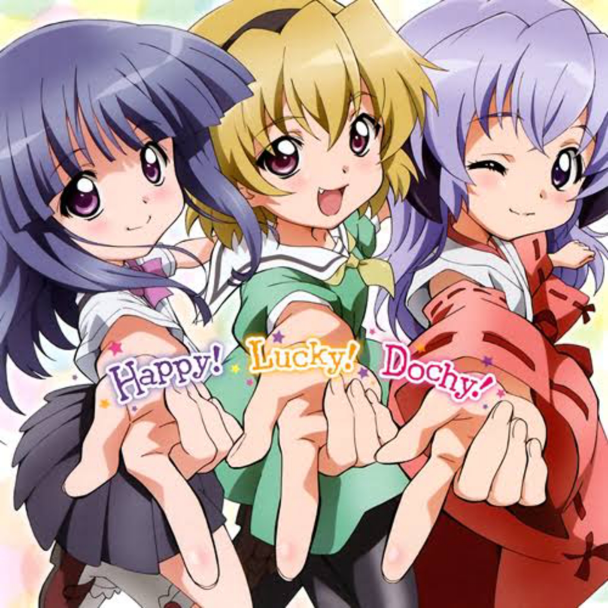 Rika (CV: Yukari Tamura), Satoko (CV: Mika Kanai), Hanyu (CV: Yui Horie) - Happy! Lucky! Dochy! [Opening Higurashi no Naku Koro ni Kira]